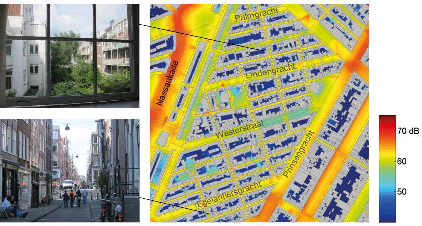 Figure 6. Part of the traffic noise map of Amsterdam from figure 5.